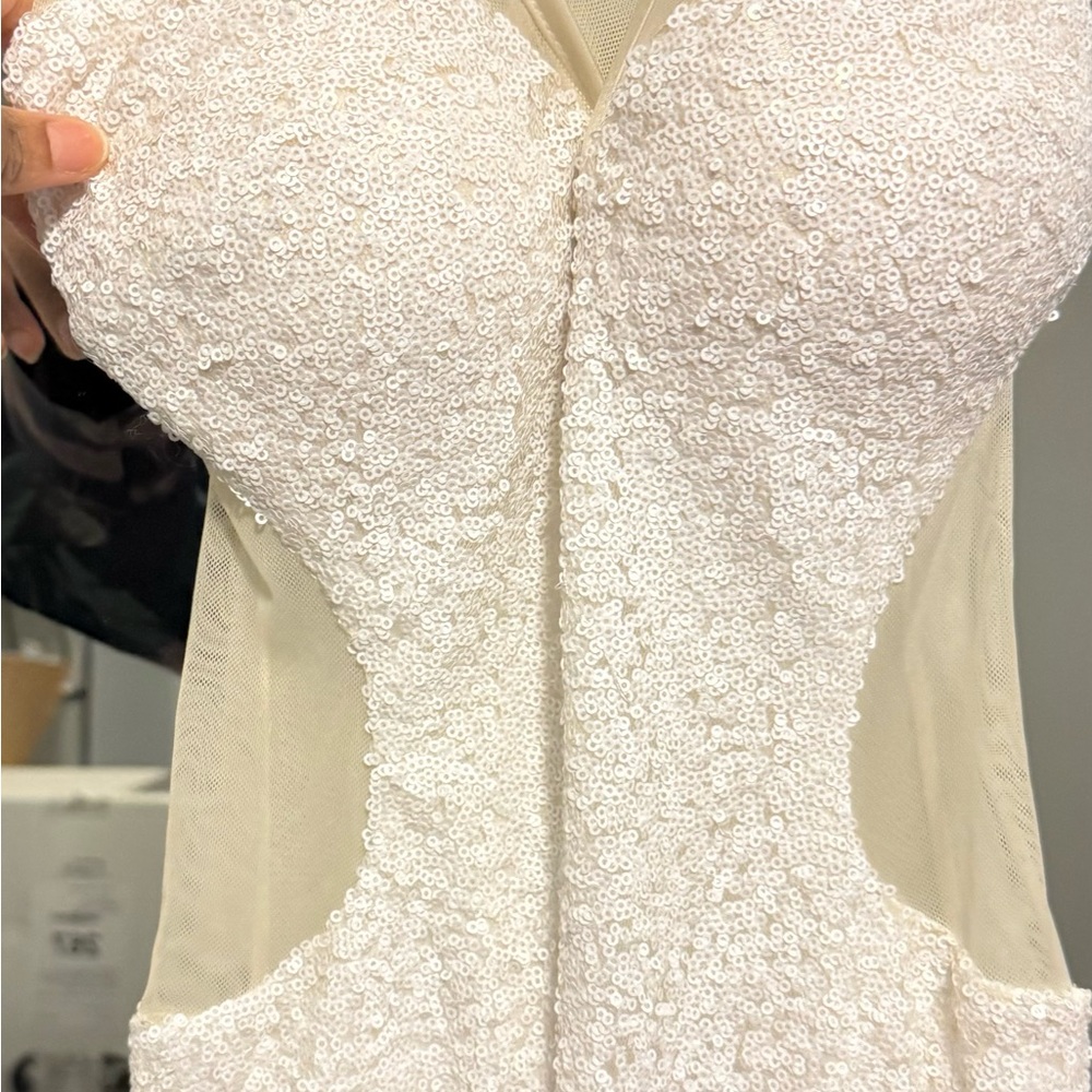 Faviana White Sequin Wedding Dress